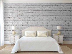 Fotobehang witte bakstenen muur - slaapkamer